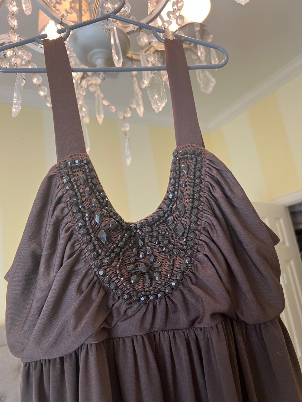 Candie's Strapless Brown Beaded Bust Cocktail Dress